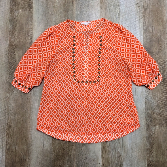 41 Hawthorn Orange and White Sheer Top Elbow Length - Picture 1 of 15